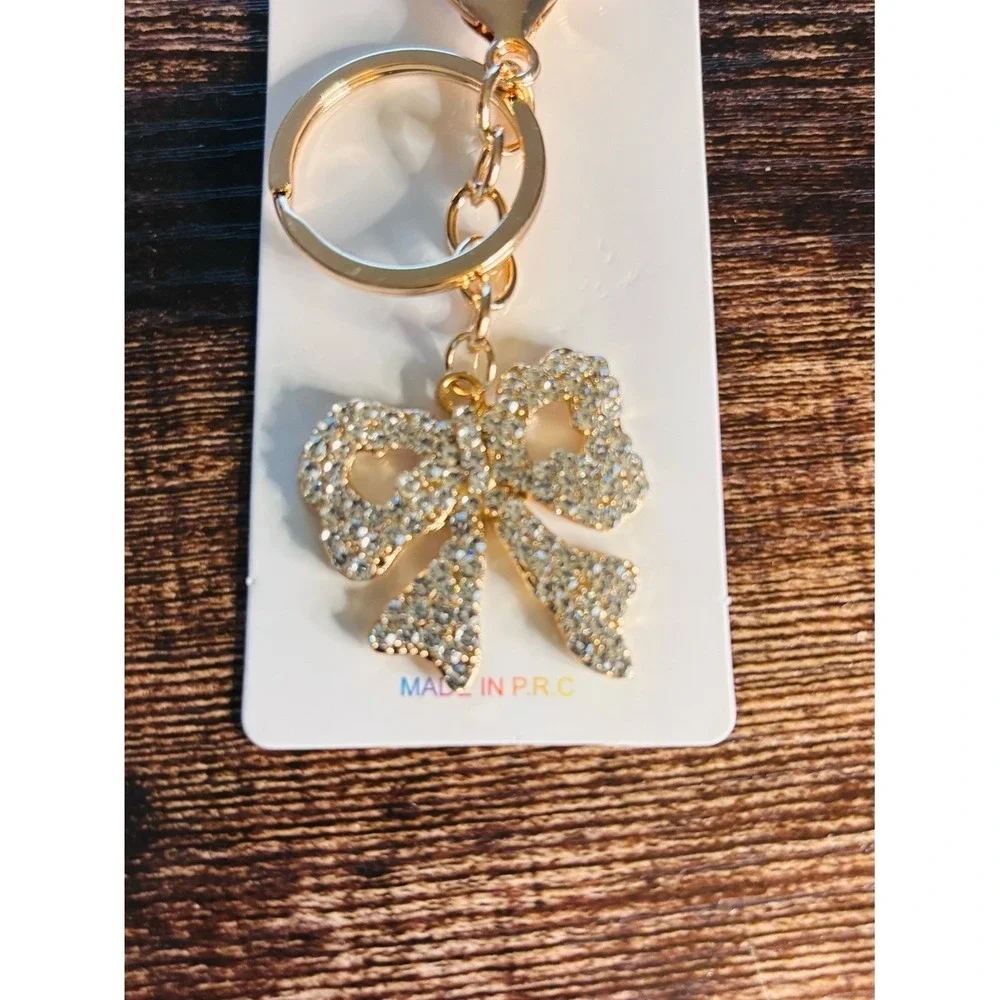 Pastel Collection Gold Tone Rhinestone Bow Keychain Bag Charm Crystal Accessory